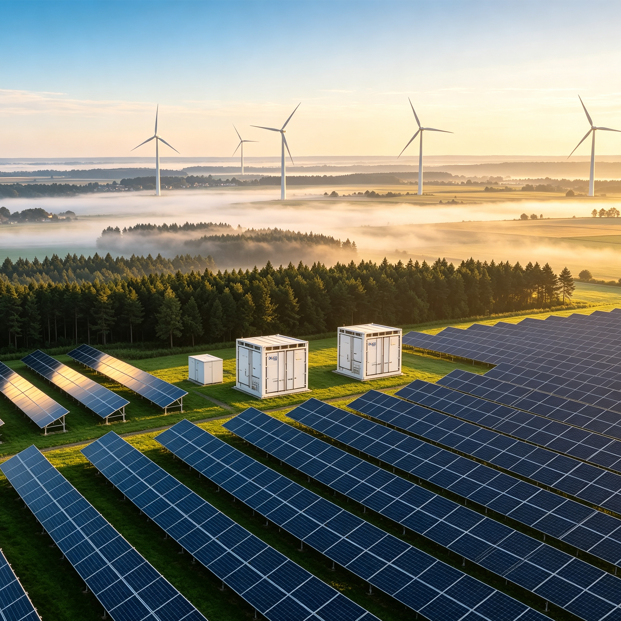 Grid-forming energy storage plant with solar and wind power