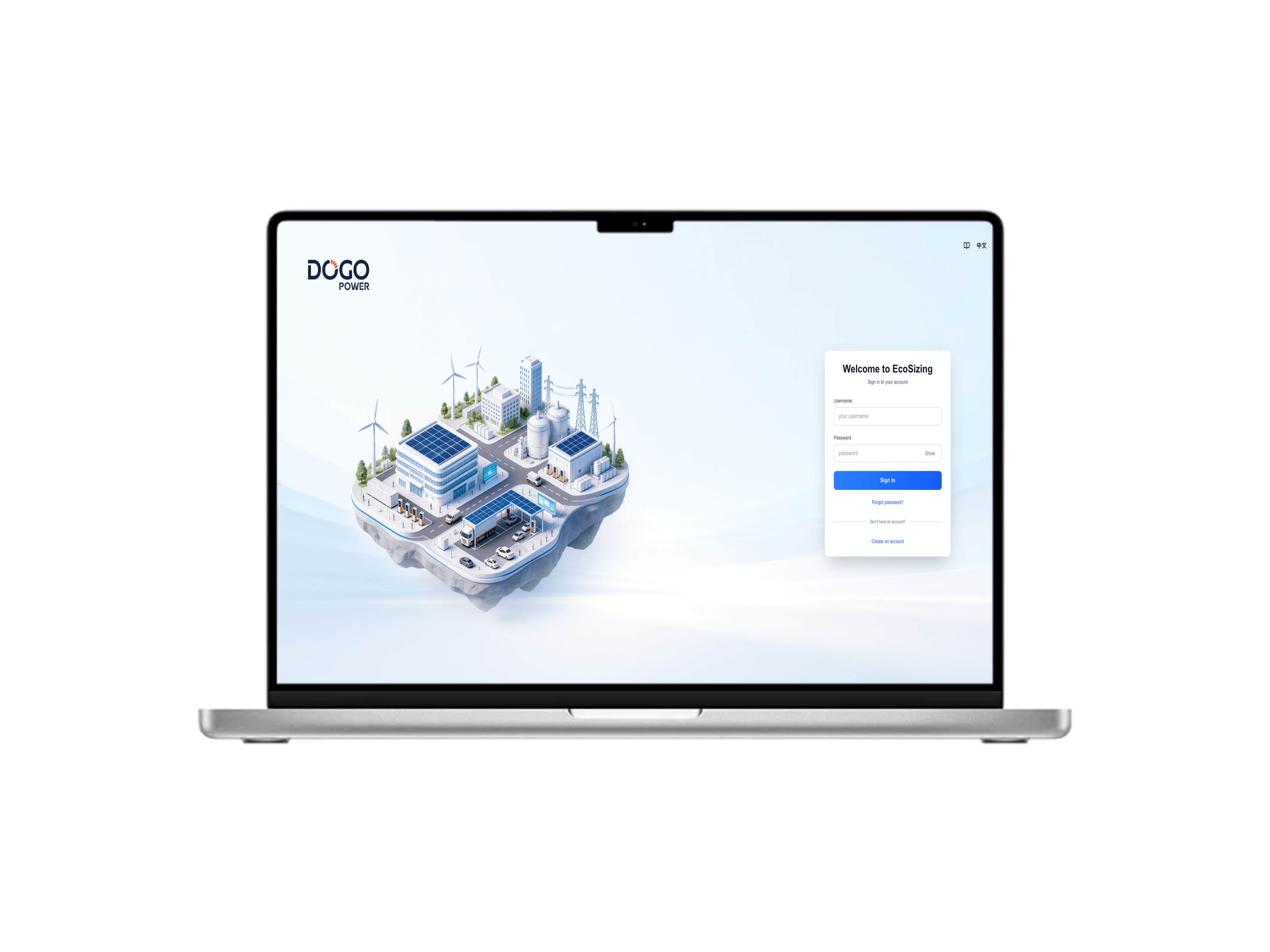 EcoSizing platform login screen