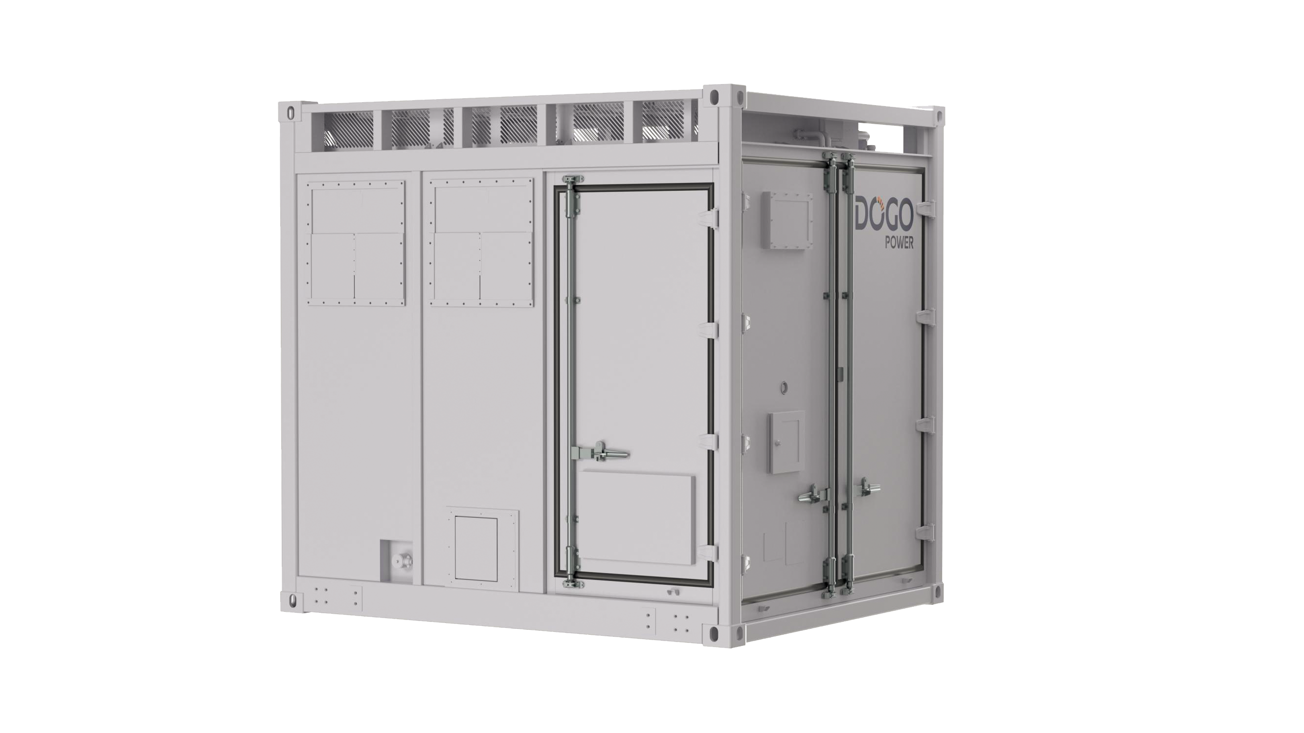 Seitenansicht eines kompakten Energiespeichercontainers