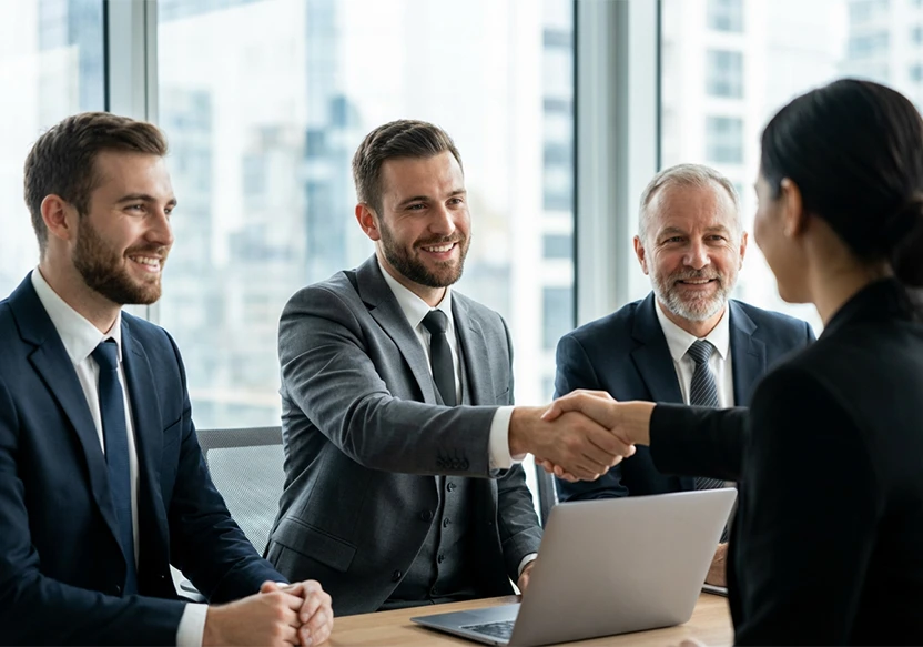 Geschäftspartner geben sich in einem Büro die Hand